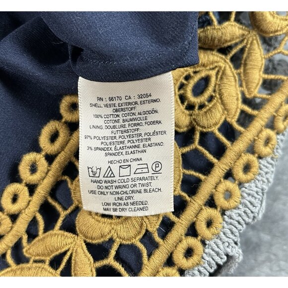 Maeve Dress Mini Fit Flare Venetian Lace Crochet Size 8 Blue Gold Gray - Picture 9 of 10